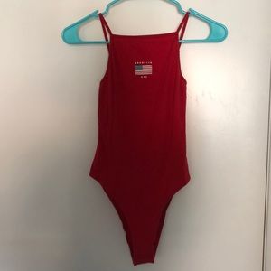 red snap clip body suit